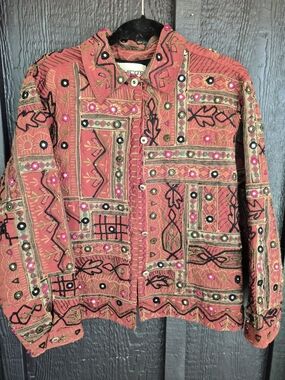 Chico's Rust Embroidered Mirror-Detail Jacket/Shirt/Shacket